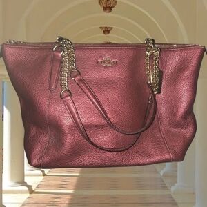 Coach Metallic Burgundy Tote Bag